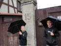 Nicholas and Andrew with their umbrellas